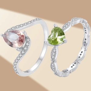 Anillo de Plata de Ley 925 con Baño de Rodio y Engaste Pavé, Apilable, Moderno, para Mujer, Regalo de Boda, Color Cambiable, Corazón, de UM JEWELRY - Product Image 3