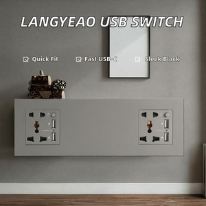 Sakelar Lampu Tunggal Abongl 1 <span class=keywords><strong>Gang</strong></span> <span class=keywords><strong>Single</strong></span> Pole UK dan Stopkontak 16A dengan Pengisian Cepat 18W, Panel Dinding 1/2 Jalur dengan LED Hitam WiFi - Product Image 2