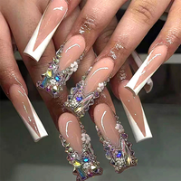 Nuevas Uñas Postizas de Gel de Salón Hechas a Mano de Marca Privada, Uñas Coffin Largas, Uñas Artificiales Francesas de Gel, Uñas a Presión