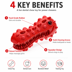 Juguete Masticable Resistente para Perros, Cabeza de Dinosaurio con Sonido, Goma Natural, Juguetes Masticables para Perros Mordedores Agresivos, Razas Grandes - Product Image 2