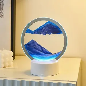 3 D arena en movimiento luz LED arte imagen paisaje de arena redondo vidrio 3D Pantalla de mar profundo lámparas de marco de arena que fluye