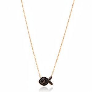 Colgante de circón negro con diseño de pez minimalista, joyería de plata de ley 925 turca hecha a mano al por mayor - Product Image 2