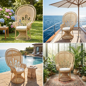 <span class=keywords><strong>Fauteuil</strong></span> rembourré Bali Pari, style bohème moderne, en rotin naturel, dossier évasé, style bohème, <span class=keywords><strong>fauteuil</strong></span> d'appoint tissé en forme de paon, pour salon - Product Image 3