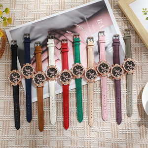 <span class=keywords><strong>Montre</strong></span> de luxe pour femmes avec bague en papillon et diamant bon marché <span class=keywords><strong>Montre</strong></span> pour femmes décontractée noire à la mode avec bracelet en cuir - Product Image 5