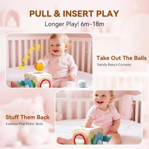 Jouets sensoriels Montessori en forme de <span class=keywords><strong>cube</strong></span> avec 3 balles texturées et 12 foulards soyeux, boîte à mouchoirs en tissu doux, jouet boîte à mouchoirs pour bébé - Product Image 3