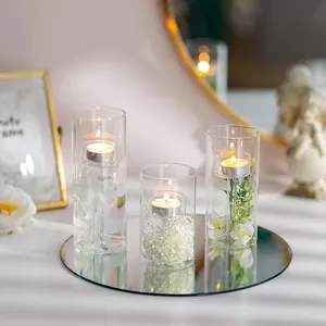 Castiçal votivo transparente para chá, castiçal de vidro cilíndrico moderno para festa de casamento e casa