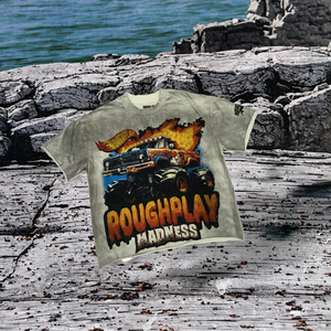 T-shirt en coton 100% à impression numérique vierge RoughPlay Madness, style vintage américain tendance, manches courtes pour l'été - Product Image 3