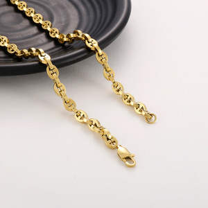Conjunto de Collar y Pulsera Deportivo Personalizado para Mujer, de Acero Inoxidable con Cadena de Bambú, Diseño de Nariz de Cerdo, Chapado en Oro Real de 18K - Product Image 2
