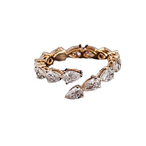 Unique Pear Cut Moissanite <b>Open</b> Eternity <b>Ring</b> Solid Gold Tear Drop Adjustable Wedding Band Minimalist Fine Jewelry 18K - Product Image 1