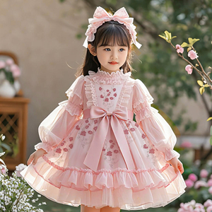 Vestito Principessa Lolita Rosa Dolce per Bambine, Autunnale, per Compleanno, Lunghezza al Ginocchio, Maniche Lunghe, ODM, per Uso Quotidiano Casual - Product Image 2