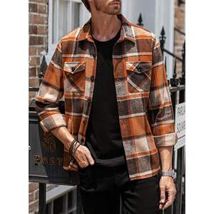 2025 hommes flanelle chemises Shackets décontracté boutonné Plaid hiver coton veste avec poches léger - Product Image 4