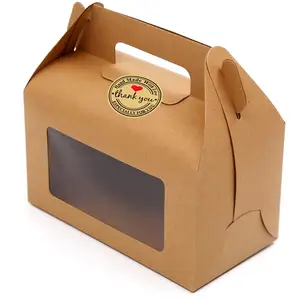 High End Custom Folding Bruin Kraftpapier Snoep Cheese Cake Dessert Gift Verpakking Papier Doos Met Handvat Venster