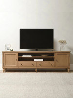 Meja TV Kayu Solid Mewah, Konsol Media Rustic, Kabinet Penyimpanan Kayu Oak Kelas Atas untuk Perabot Ruang Tamu
