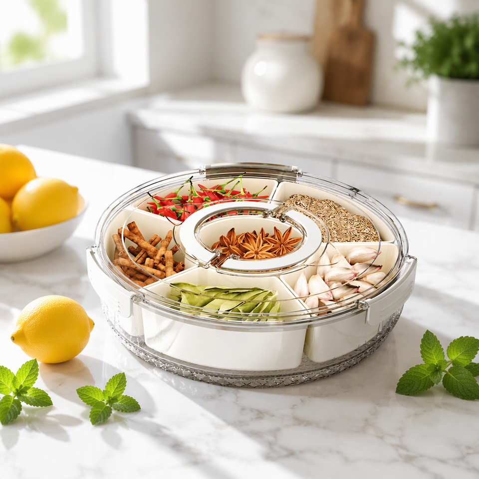 Modern Kitchen 6-Compartment Serving Tray with Handle 360 Rotatable ...