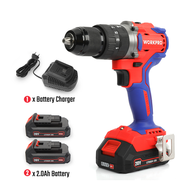 WORKPRO 20V 13Mm Cordless Impact Drill Set Brushless Hand & Wood Drill Tools with Lithium Electric Power Tools