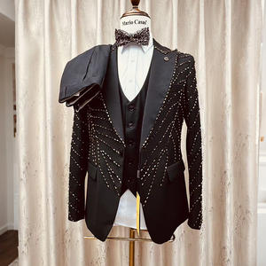 <span class=keywords><strong>Traje</strong></span> Brillante con Pedrería Personalizado para <span class=keywords><strong>Hombre</strong></span>, Esmoquin de 3 Piezas, Chaqueta, <span class=keywords><strong>Chaleco</strong></span> y Pantalones, Ropa Formal para Fiesta, Hecho a Mano con Cuentas, de Lujo - Product Image 2