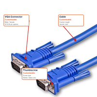 Kabel Monitor Komputer VGA ke VGA 1.5m 5m 10m 15m 3+2 Berlapis PVC untuk Pemutar DVD Produsen Kabel dan Harness Kabel Khusus