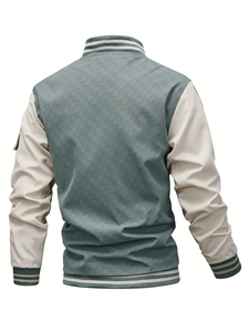 Dropshipping Chaqueta de bombardero con múltiples bolsillos de bloque de color para hombre, chaqueta informal con cremallera y cuello levantado para primavera y otoño - Product Image 2