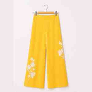 Pantalon palazzo à jambes larges imprimé floral jaune pour femmes, taille haute, décontracté, ethnique, vêtements de détente, pantalon élégant et confortable - Product Image 1