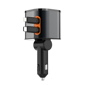 Câble rétractable prix usine 4 en 1 chargeur de voiture multifonction rétractable avec fonction radio FM pour téléphone Techno PT 3 X USB - Product Image 2