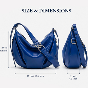 Bolso de Hombro Media Luna para Mujer, de Cuero Azul, Estructurado, con Correa Ajustable y Hebilla Metálica, para Uso Diario - Product Image 5