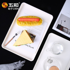 Wuhe Melamine Tray Rectangular Tea Dessert Serving Tray Hotel Coffee Drink Use Solid Color Thickened Commercial Grade - Product Image 3