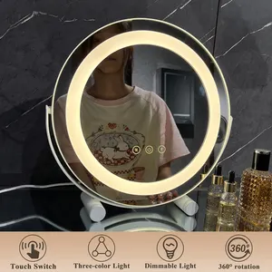 Hollywood Style Cute Girls Gift Irregular Round Mirror With Light Desktop Dressing Table Makeup Bedroom Mirror
