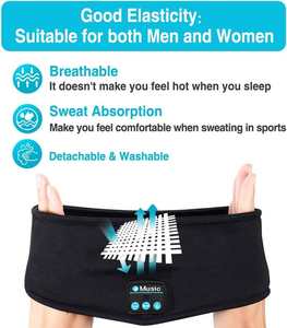 سماعات رأس بشعار مخصص ، عصابة رأس موسيقية لاسلكية مرنة للنوم مع سن زرقاء مريحة إكسسوارات النوم - Product Image 2