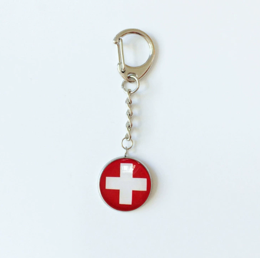 Switzerland Flag Keychain - Stainless Steel & Glass Inlaid Key Ring Gift For Men & Women - View #4