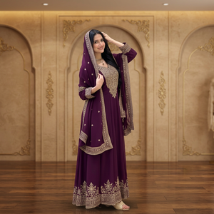 ชุดเดรสยาวแบบ Anarkali ผ้าจอร์เจตต์หรูหรา ปักลายดิ้นทองหนัก  ชุดคุर्ติสำหรับงานแต่งงานแบบอินเดียและปากีสถาน ชุดสัลวาร์สำหรับงานปาร์ตี้ - Product Image 1