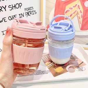 ขวดน้ำแก้วแบบสองชั้น 350 มล. พร้อมฝาปิด แก้วกาแฟพกพาสำหรับสาวๆ แก้วนมพร้อมฝาปิดและหลอด - Product Image 2