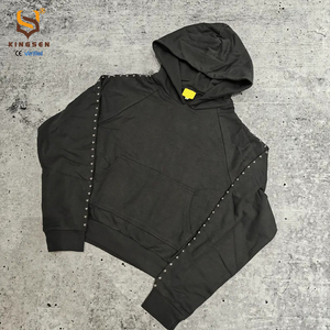 Custom Streetwear Drop Shoulder Boxy Fit French Terry 100% Cotton Zip up Rivet <b>Studded</b> Rhinestone Heavyweight <b>Men</b> Hoodies - Product Image 1