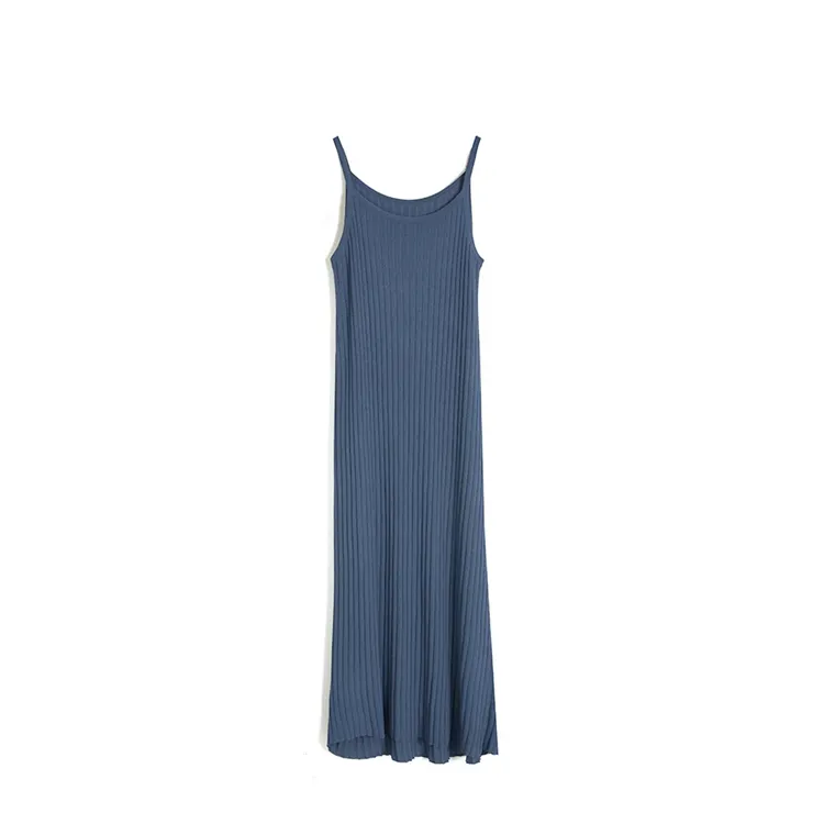 Custom Wholesale Jersey Maxi Dress Sleeveless Slip Ribbed Knitted Spaghetti Strap Design Knit Woman Summer Cami Dress