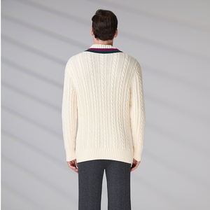 Luxury Designer <b>White</b> Classic V Neck Pullover Winter Custom Vintage Embroidery Logo <b>Jumper</b> Cotton Sweater <b>Men</b> - Product Image 5