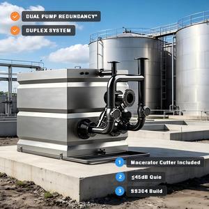 Station de relevage des eaux usées entièrement automatique SS304 Duplex haute pression avec macérateur, 60 m³/h, hauteur de refoulement 9 m, double <span class=keywords><strong>pompe</strong></span> pour sous-sol commercial - Product Image 1