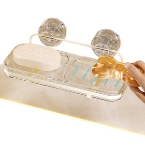 Suction Cup Soap Dish Wall Mounted Double Compartment Self Drain Transparent And Black Plastic Bathroom Soap Holder - Product Image 5