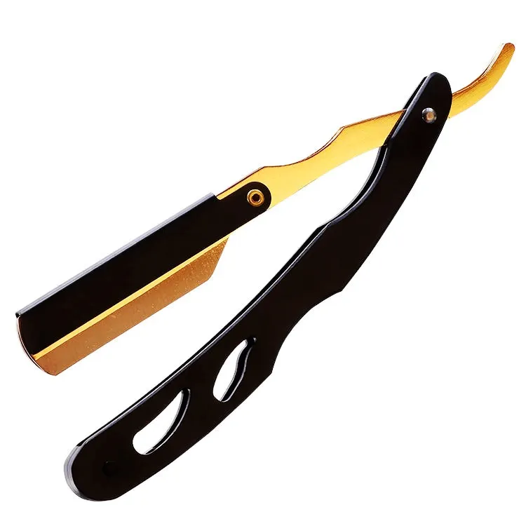 Düz jilet siyah altın Metal berber slayt Salon manuel tıraş çift kenarlı bıçaklı tıraş bıçağı kiti ile anahtarlık tıraş erkekler jileti