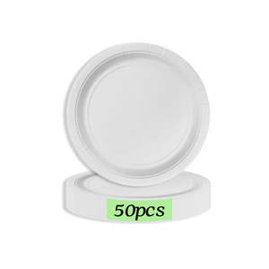 Assiettes en papier biodégradables éco-responsables de 18 cm, creuses, jetables, pour traiteur, vaisselle personnalisée, logo privé, fête, camping - Product Image 1
