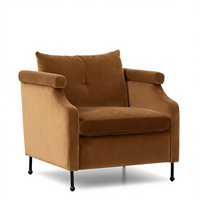 Fauteuil d'appoint rectangulaire de luxe pour hôtels, en velours et garnissage en éponge, idéal pour les salons et les espaces de détente.