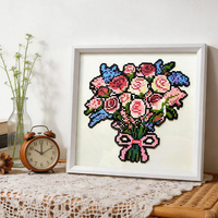 Marco de Fotos Cuadrado Hecho a Mano con Cuentas y Diseño de Ramo de Flores, Panel de Madera FSC con Papel de Fondo Negro Mate y Blanco, Regalo DIY