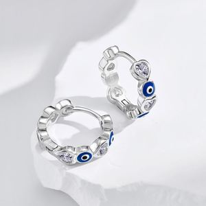 Dylam NO MOQ Tiny S925 <b>Silver</b> Evil Blue Eyes Enamel 5A Zirconia Faith Sapphire Spiritual Turkish Protection <b>Hoop</b> Earrings - Product Image 5