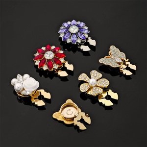 Luxury Floral Pearl Flower Butterfly <b>Button</b> Clip Metal <b>Buttons</b> Cover With Rhinestones And Pearls For Women Clothing Decoration - Product Image 4