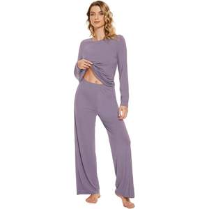 Ensemble de pyjama en viscose de bambou personnalisé pour femmes, haut à manches longues avec pantalon, vêtements de détente, pyjama 2 pièces rafraîchissant, tailles S à XXL - Product Image 1
