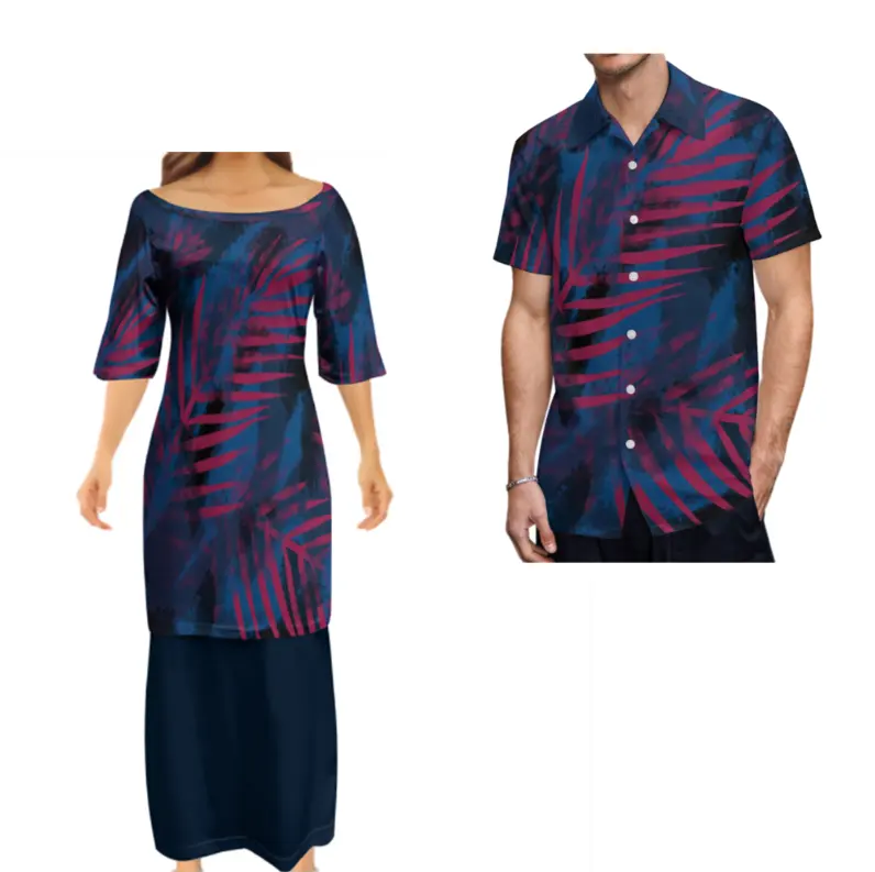Dry Cleaning Big People Lady Top Quality Puletasi Dresses And Men Aloha Shirt Polynesian Trendy 9XL Couple Suit For Club