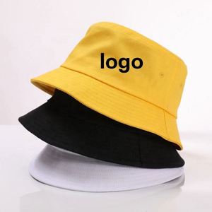 Custom Logo Sun Summer Beach Adult Cotton Plain <b>Black</b> Man Woman Flat Brim Fisherman Bucket <b>Hat</b> Multiple Colors - Product Image 4