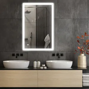 Оптовая продажа, современное прямоугольное умное зеркало для ванной комнаты с двойной подсветкой и светодиодными лампами