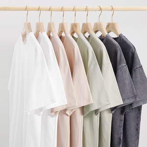 T-shirt da <span class=keywords><strong>uomo</strong></span> a maniche corte in cotone pesante 300gsm, girocollo, tinta unita, stile streetwear, spalle scese, per l'estate - Product Image 3
