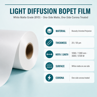 Film BOPET à diffusion de lumière (BYD) - Diffuseur mat blanc simple face pour rétroéclairage LCD, éclairage LED et caissons lumineux publicitaires