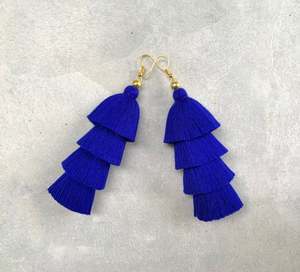 Handmade Magic Navy <b>Blue</b> 4 Tiered Tassel <b>Earrings</b> - Product Image 1