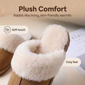 Chaussons fermés légers en faux daim avec bordure en fausse fourrure de lapin, épais et chauds - Product Image 4